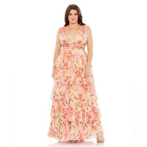 Mac Duggal 68213 NWT Floral Print V neck Maxi Dress